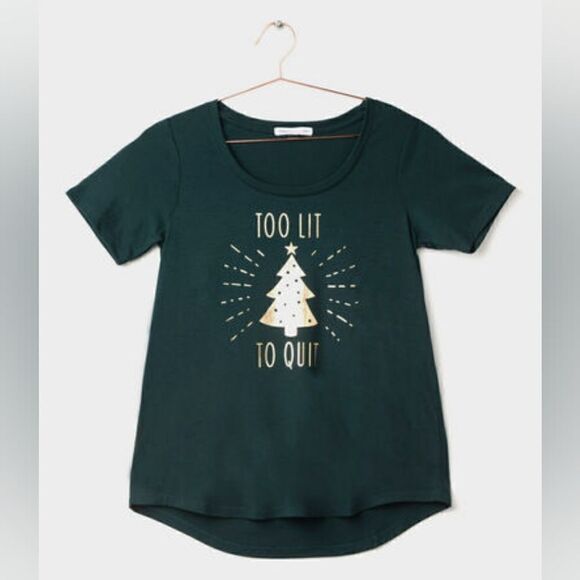New Women's‎ Size Small Hunter Green Too Lit To Quit Scoop Neck Christmas Tee - Picture 4 of 9